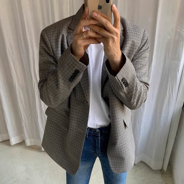 CHECKERED CASUAL BLAZER - Aumori