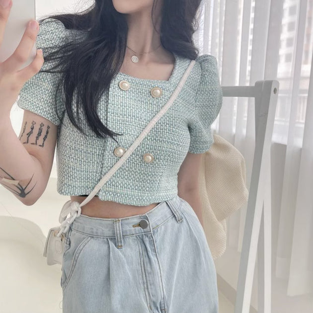 CROSS BUTTON KNIT TOP - Aumori
