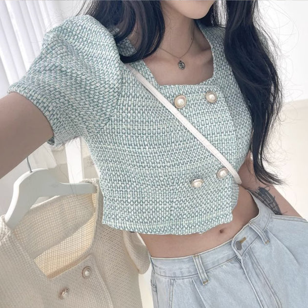 CROSS BUTTON KNIT TOP - Aumori