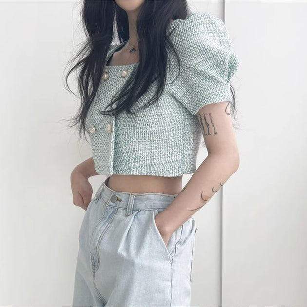 CROSS BUTTON KNIT TOP - Aumori