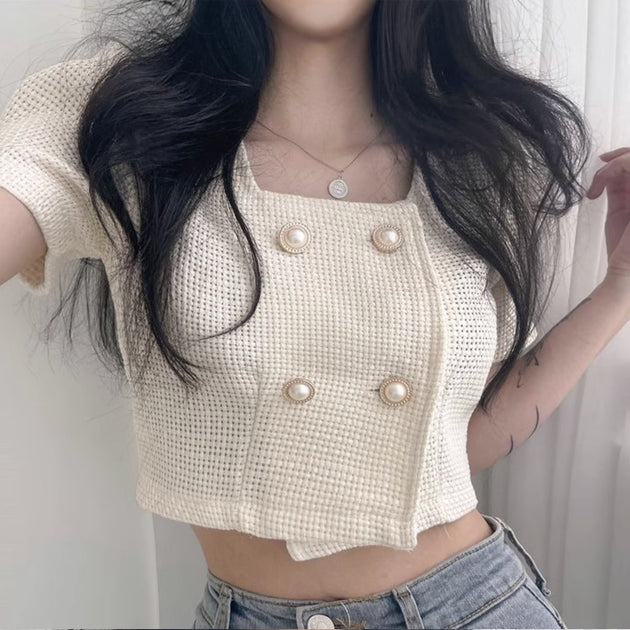 CROSS BUTTON KNIT TOP - Aumori