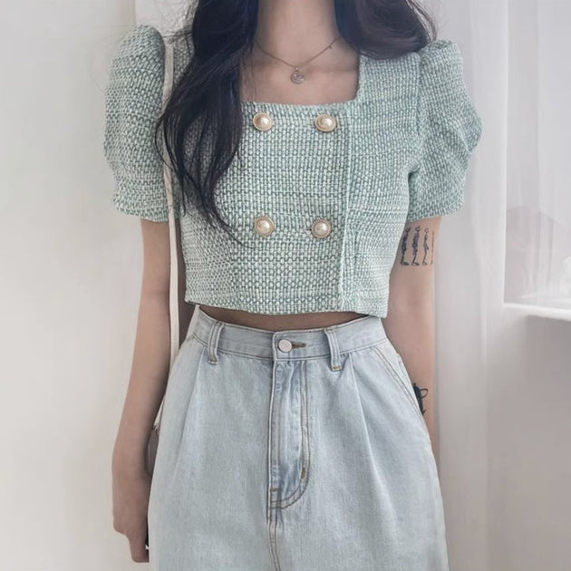CROSS BUTTON KNIT TOP - Aumori