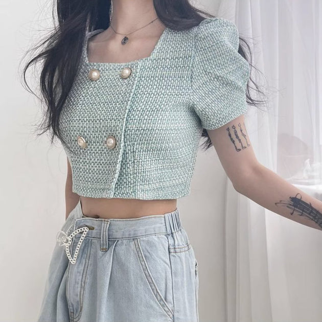 CROSS BUTTON KNIT TOP - Aumori