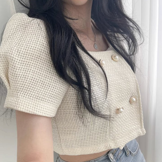CROSS BUTTON KNIT TOP - Aumori