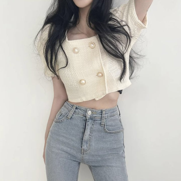 CROSS BUTTON KNIT TOP - Aumori
