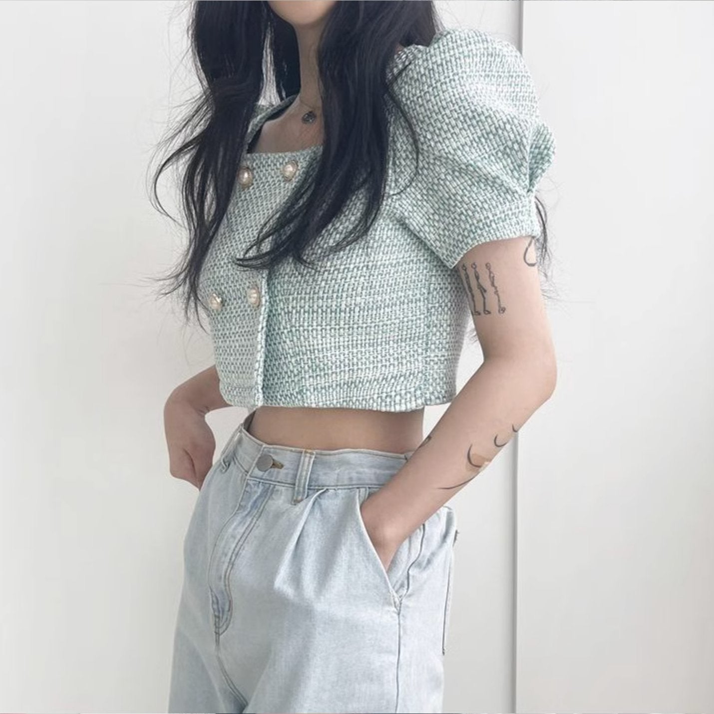 CROSS BUTTON KNIT TOP - Aumori