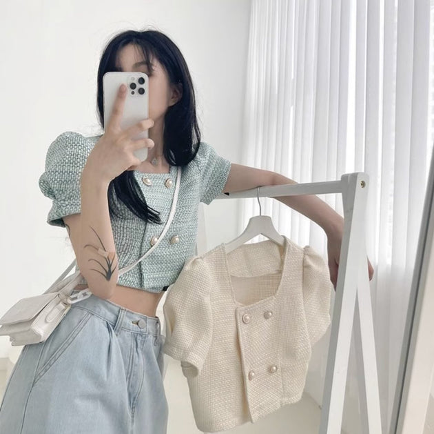 CROSS BUTTON KNIT TOP - Aumori
