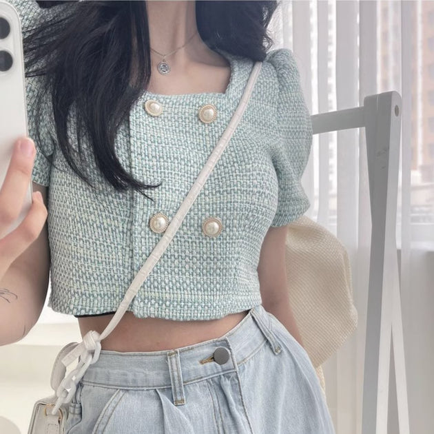 CROSS BUTTON KNIT TOP - Aumori