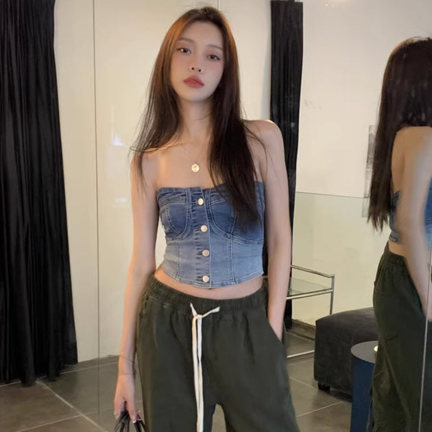 DENIM CROP TOP - Aumori