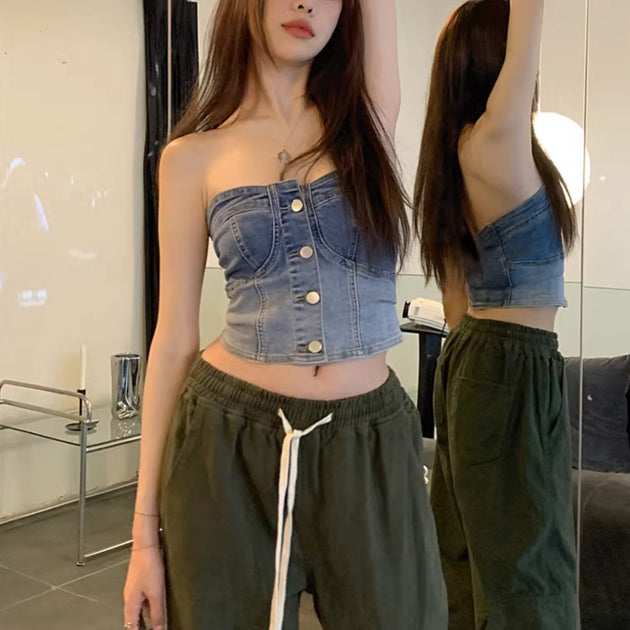 DENIM CROP TOP - Aumori
