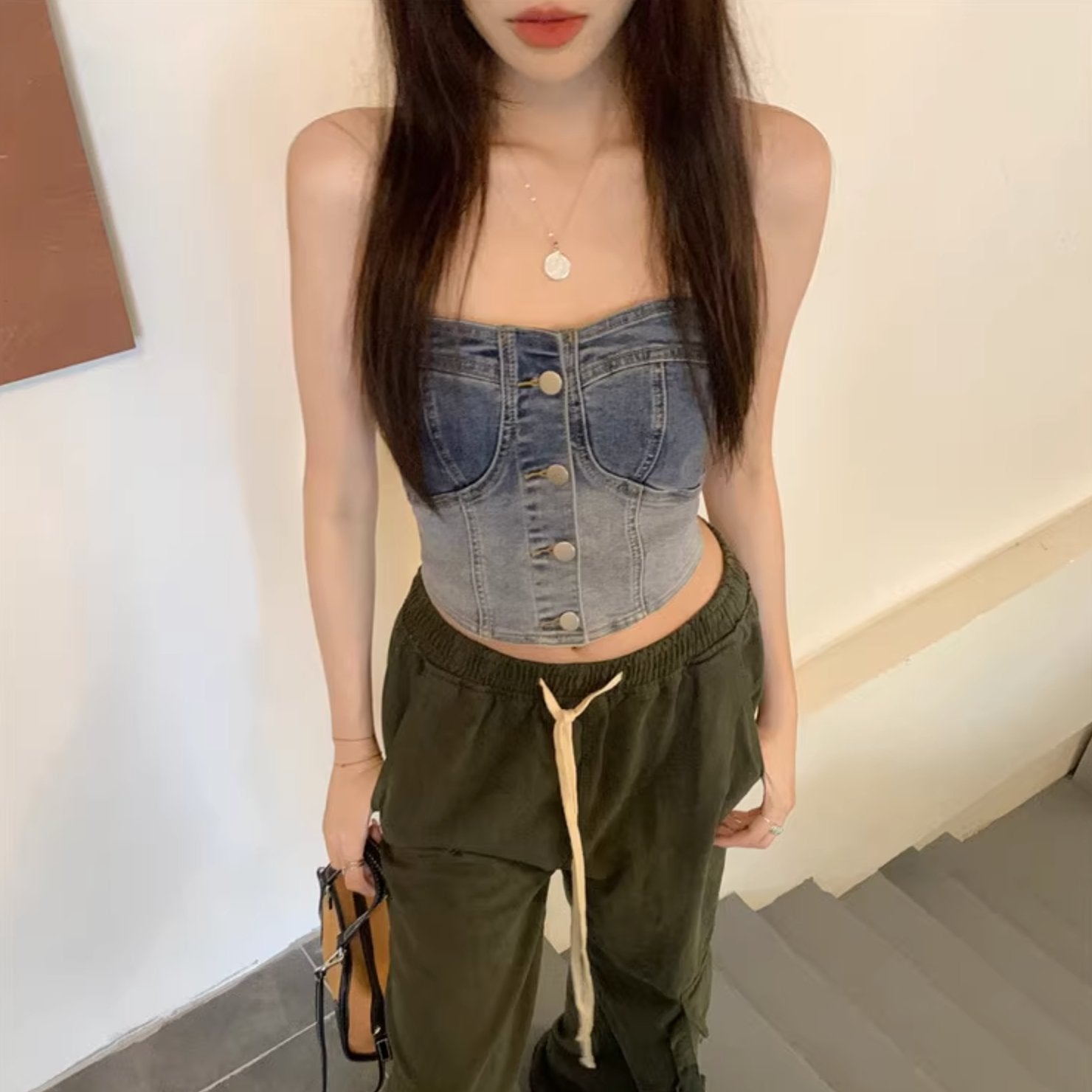 DENIM CROP TOP - Aumori