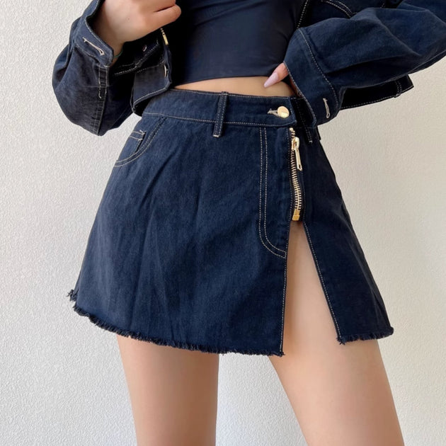 DENIM ZIP MINI SKIRT - Aumori