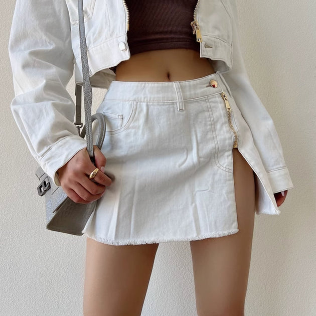 DENIM ZIP MINI SKIRT - Aumori