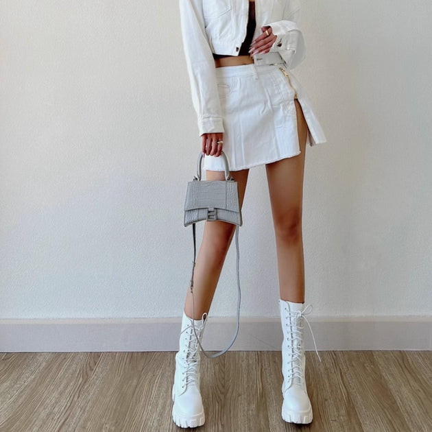 DENIM ZIP MINI SKIRT - Aumori