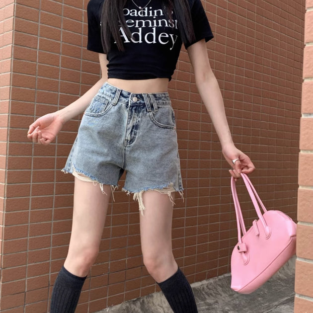 DISTRESSED JEAN SHORTS - Aumori