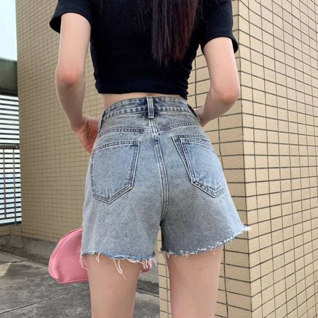 DISTRESSED JEAN SHORTS - Aumori