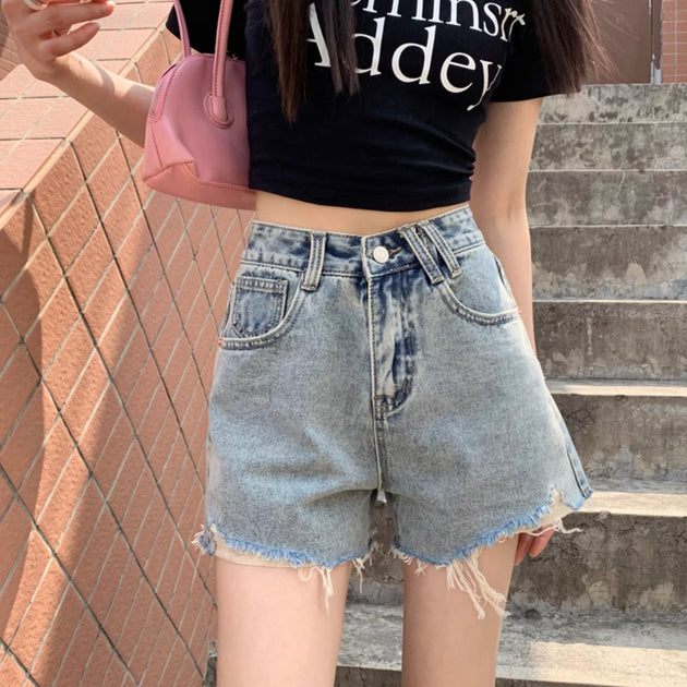 DISTRESSED JEAN SHORTS - Aumori