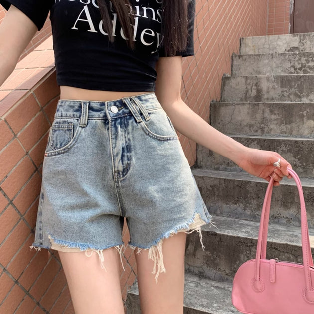 DISTRESSED JEAN SHORTS - Aumori