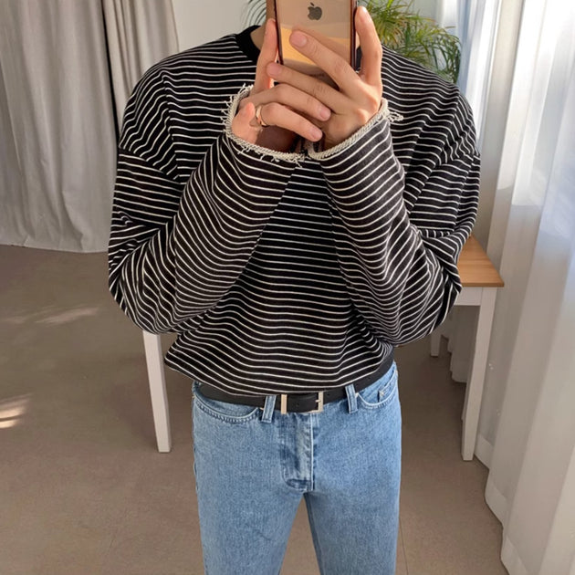 DISTRESSED STRIPED LONG SLEEVE - Aumori