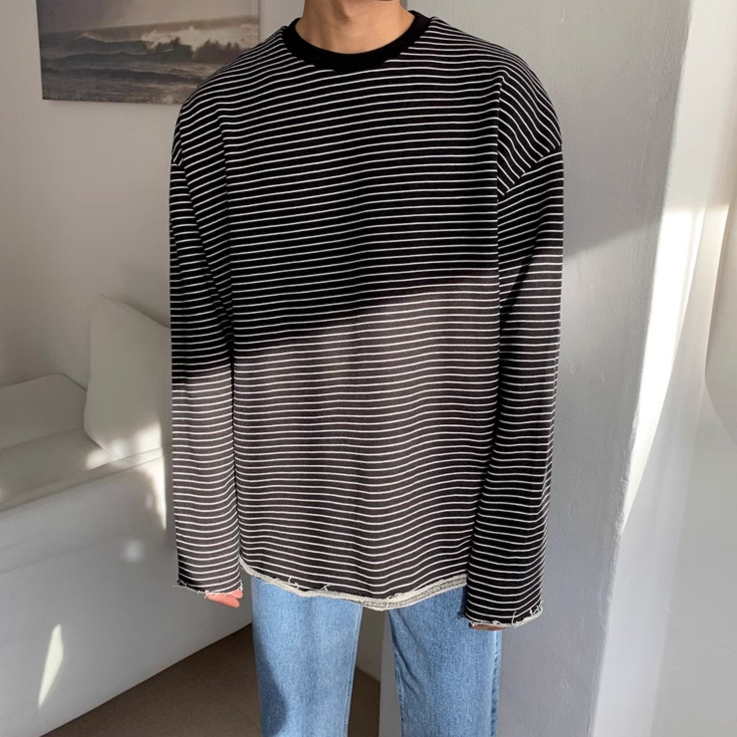 DISTRESSED STRIPED LONG SLEEVE - Aumori