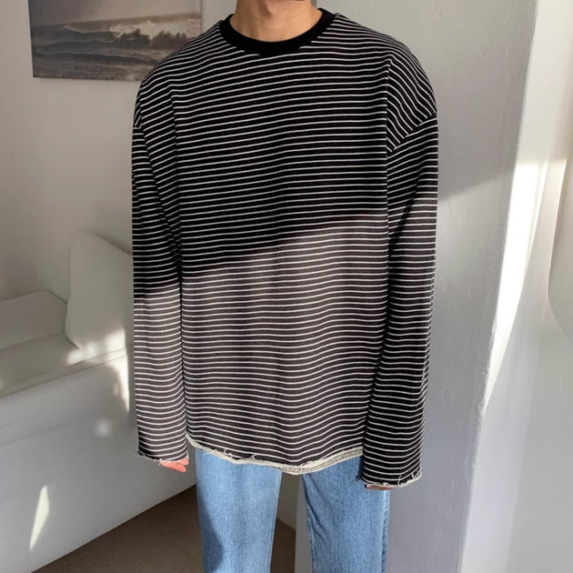DISTRESSED STRIPED LONG SLEEVE - Aumori