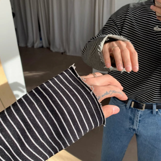 DISTRESSED STRIPED LONG SLEEVE - Aumori