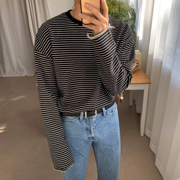 DISTRESSED STRIPED LONG SLEEVE - Aumori