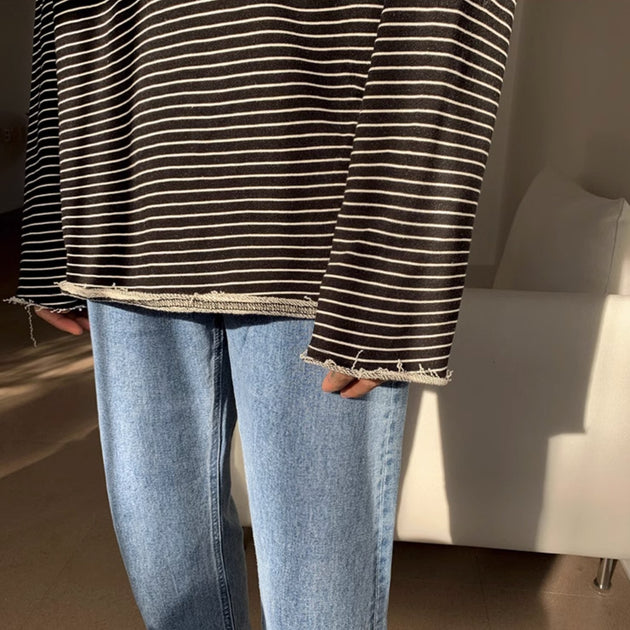 DISTRESSED STRIPED LONG SLEEVE - Aumori