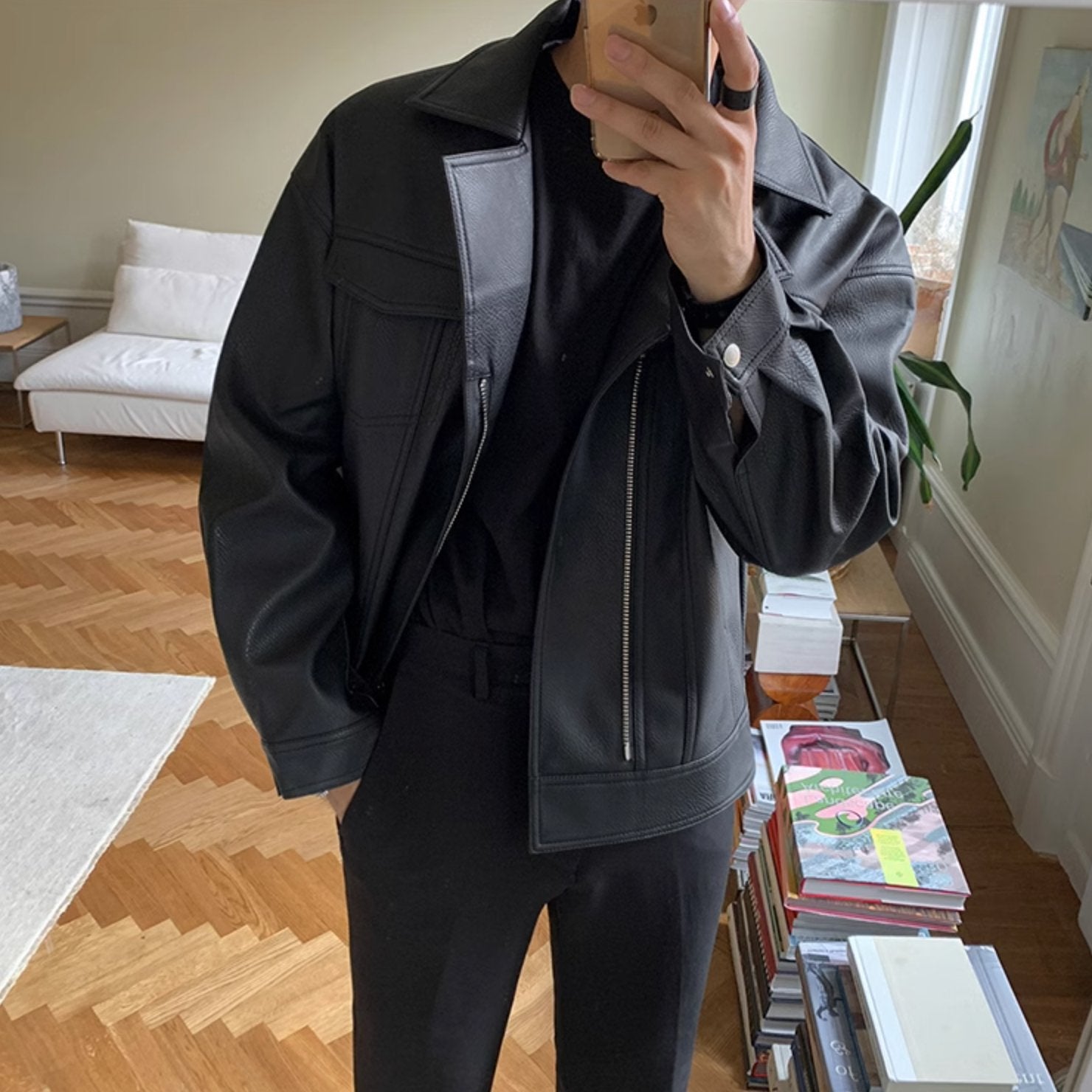 DOUBLE POCKET LEATHER JACKET - Aumori