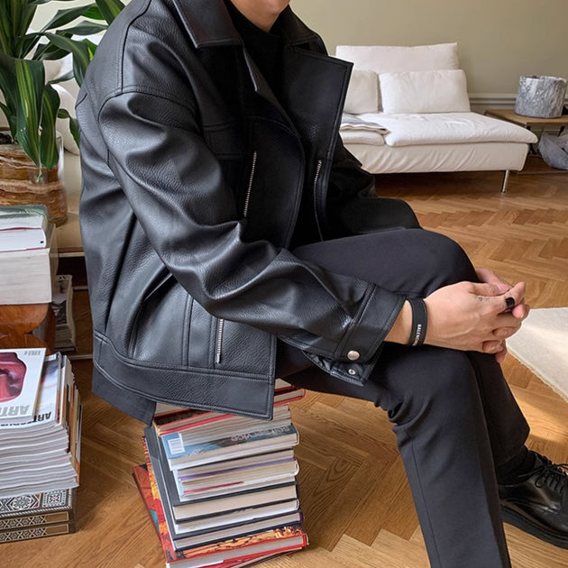 DOUBLE POCKET LEATHER JACKET - Aumori