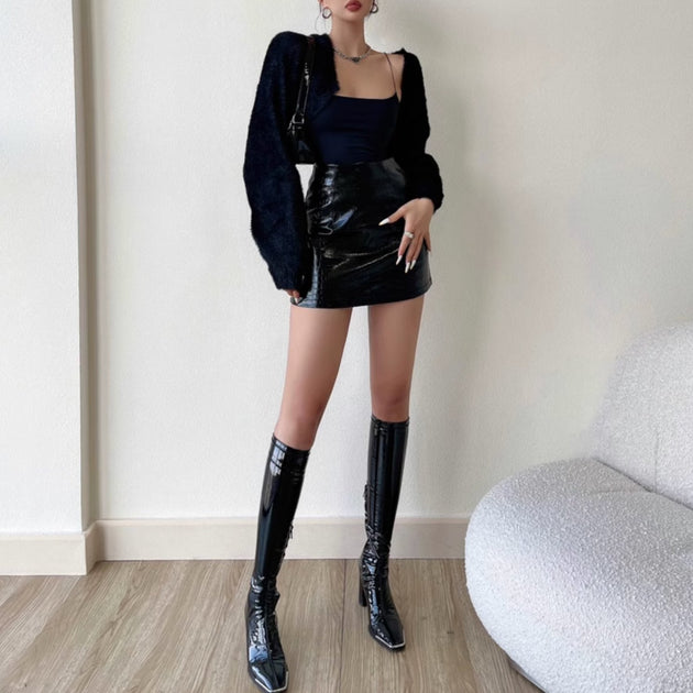 FAUX LEATHER MINI SKIRT - Aumori