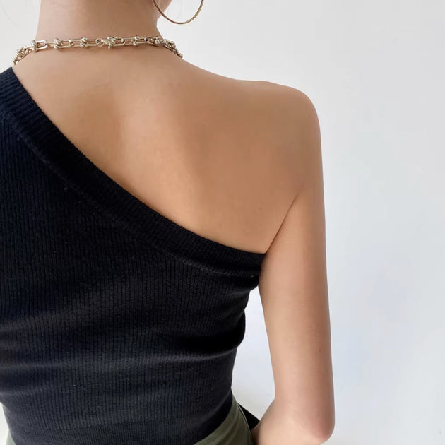 HALF SHOULDER CROP TOP - Aumori