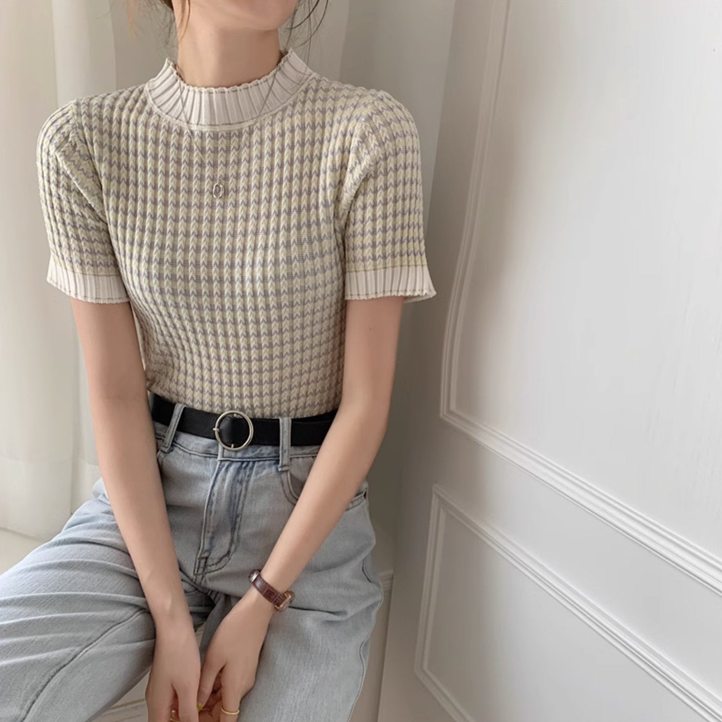 HIGH COLLAR KNIT TOP - Aumori