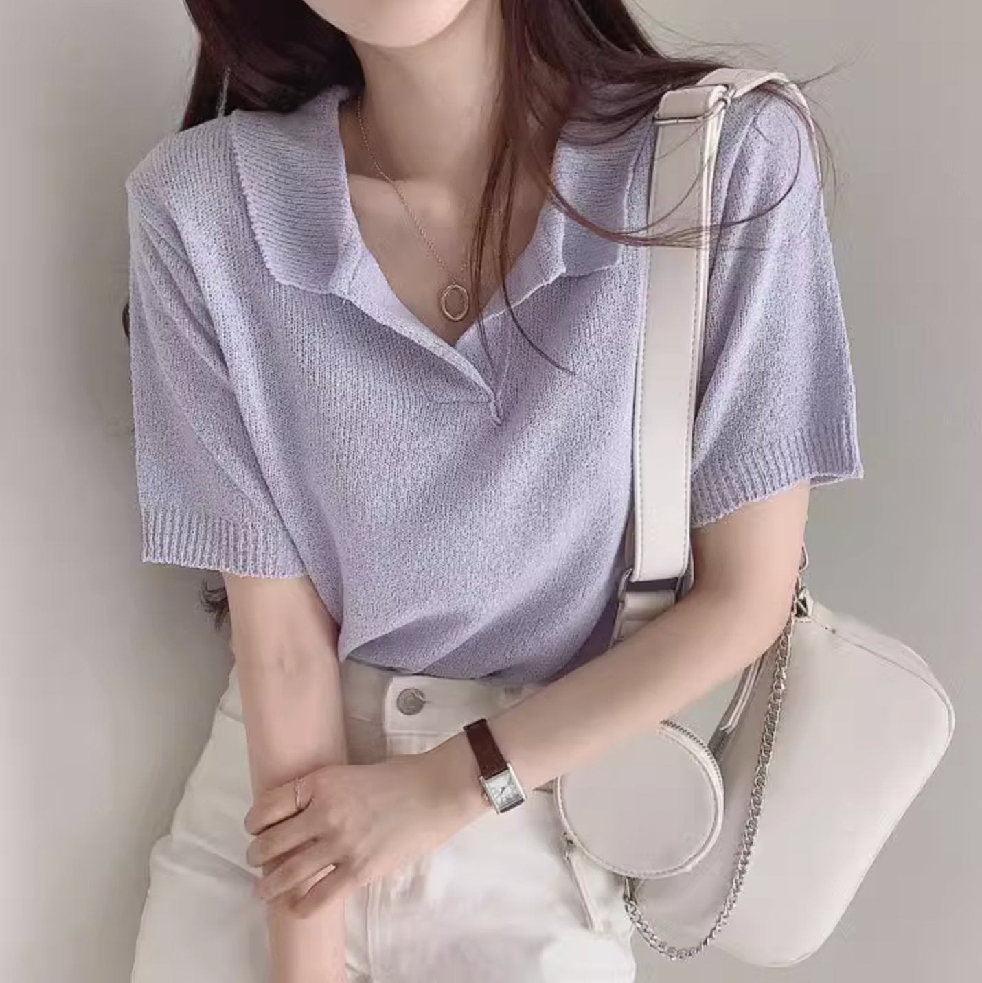 KNIT POLO TOP - Aumori