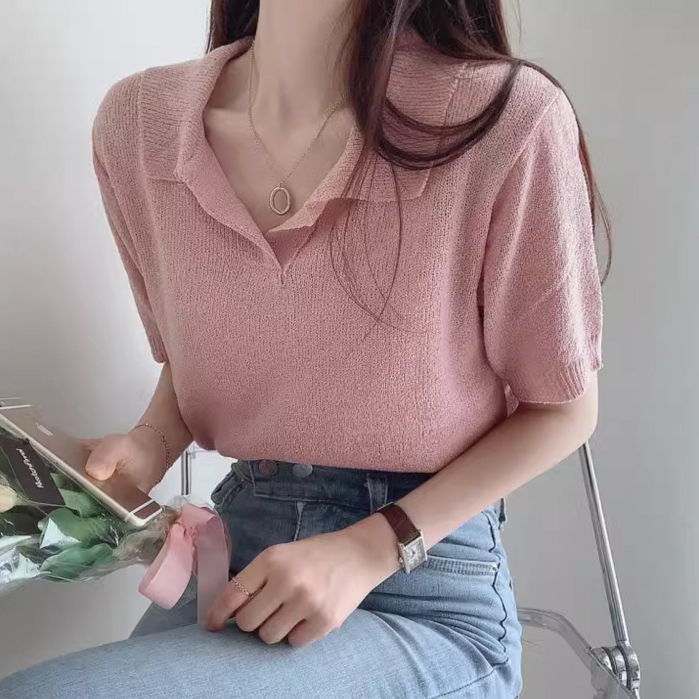 KNIT POLO TOP - Aumori
