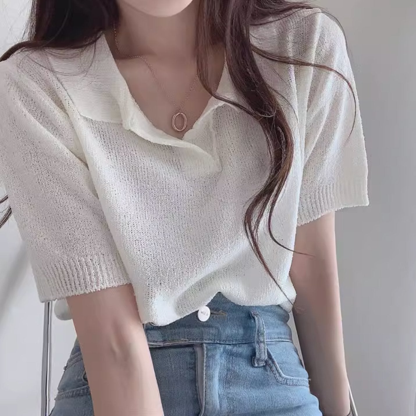 KNIT POLO TOP - Aumori