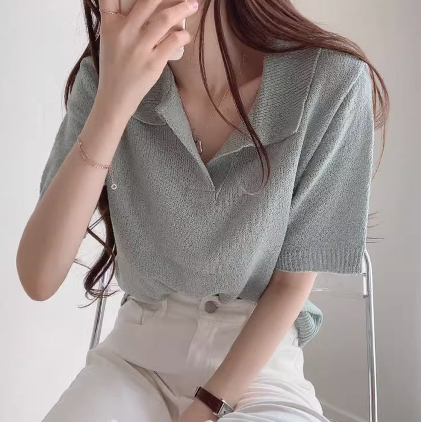 KNIT POLO TOP - Aumori