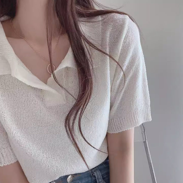 KNIT POLO TOP - Aumori