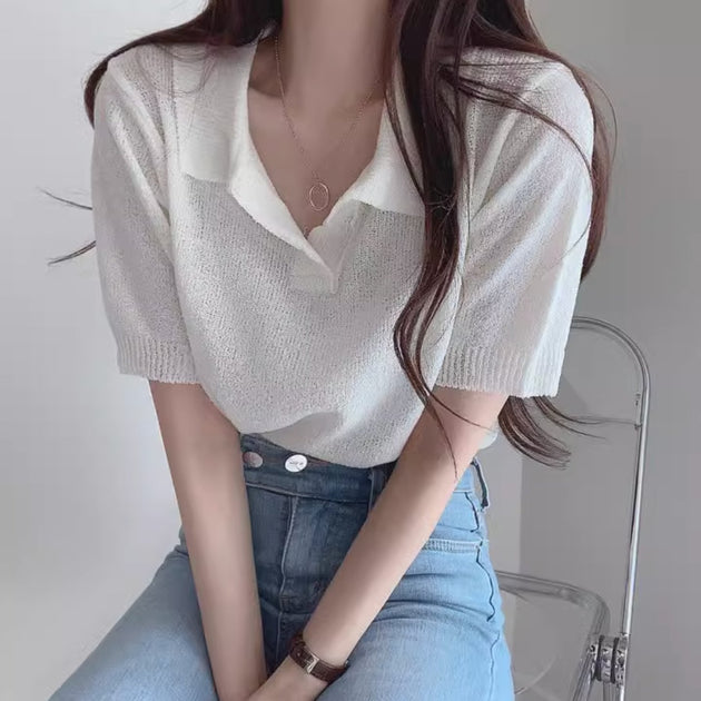 KNIT POLO TOP - Aumori