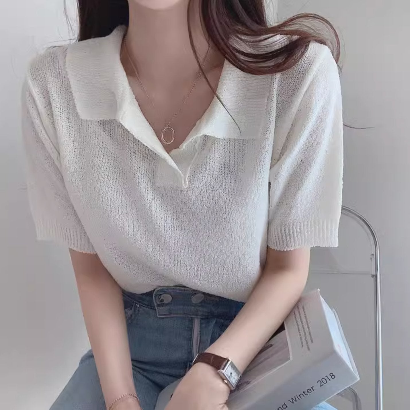 KNIT POLO TOP - Aumori