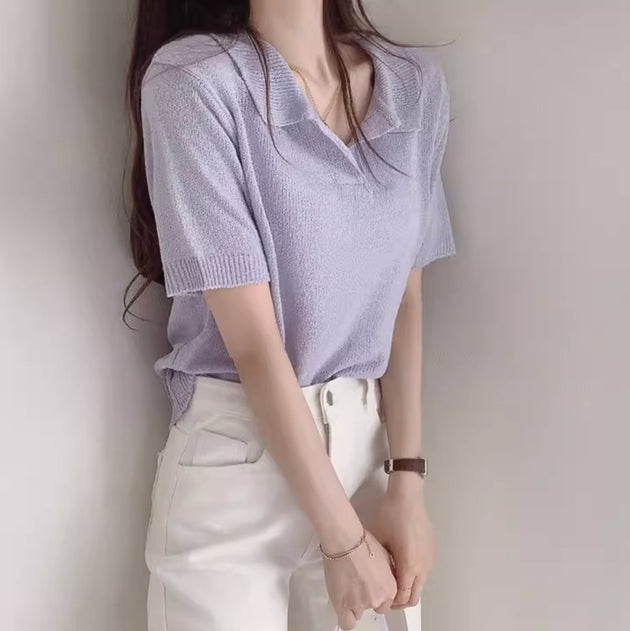 KNIT POLO TOP - Aumori