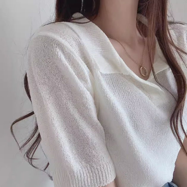 KNIT POLO TOP - Aumori