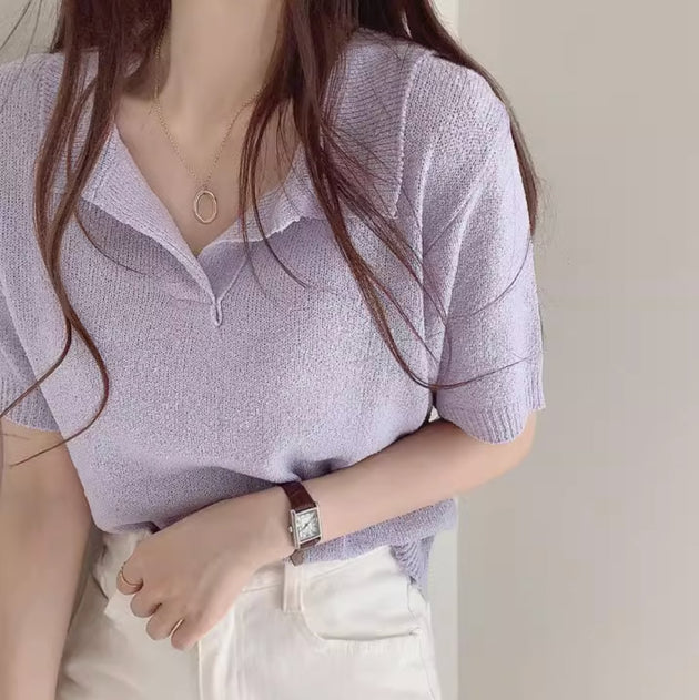 KNIT POLO TOP - Aumori