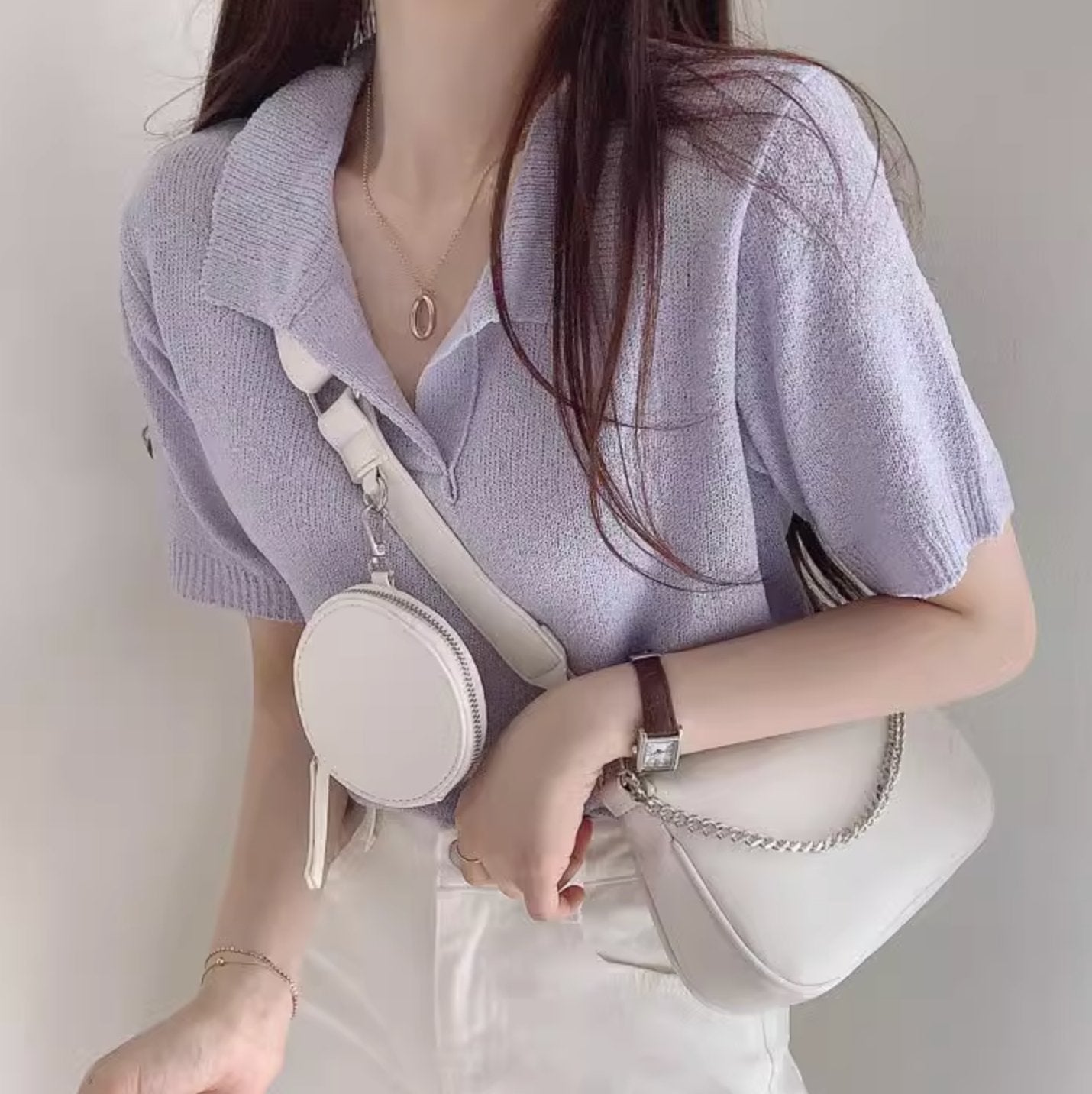 KNIT POLO TOP - Aumori