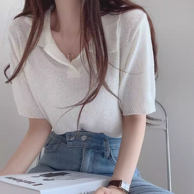 KNIT POLO TOP - Aumori