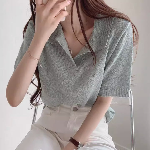KNIT POLO TOP - Aumori