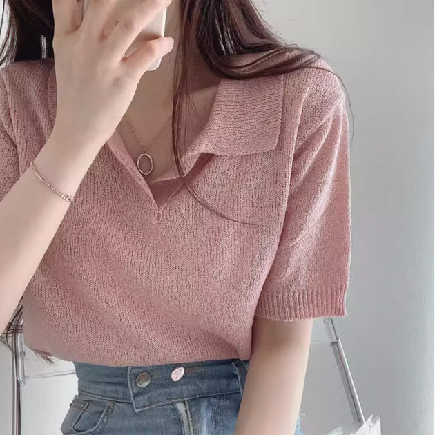 KNIT POLO TOP - Aumori