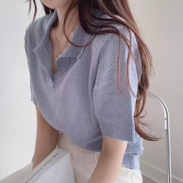 KNIT POLO TOP - Aumori