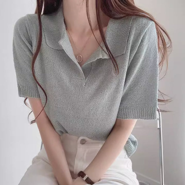 KNIT POLO TOP - Aumori