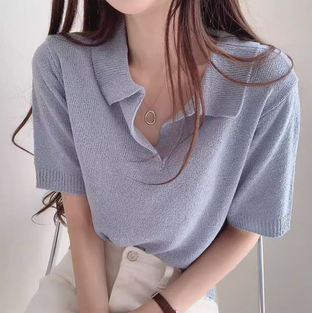 KNIT POLO TOP - Aumori